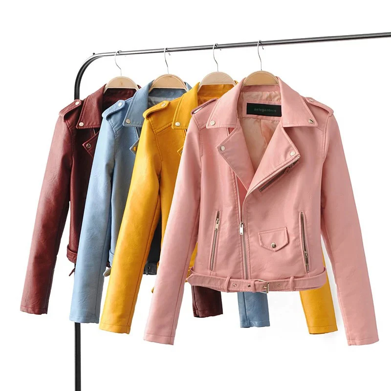 

DAYIFUN Autumn Short Faux Soft Leather Jacket Women Fashion Zipper Motorcycle PU Leather Jacket Ladies Basic Street Coat C412