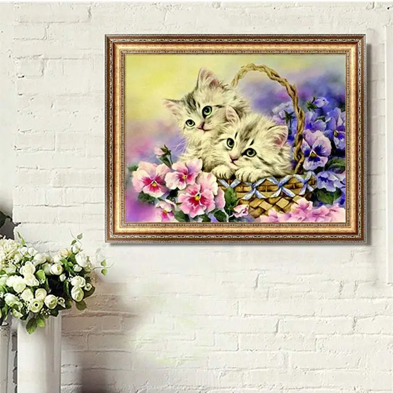 

5D DIY Diamond Cross Stitch Basket Kittens Crystal Needlework Embroidery Half Diamond Handicraft Decor Dropshipping FAS