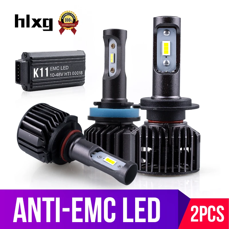HLXG 2X 6500K H7 Led H4 H11 H8 HB3 H1 9006 CSP лампы для автомобильных фар анти EMC радио FM без мерцания
