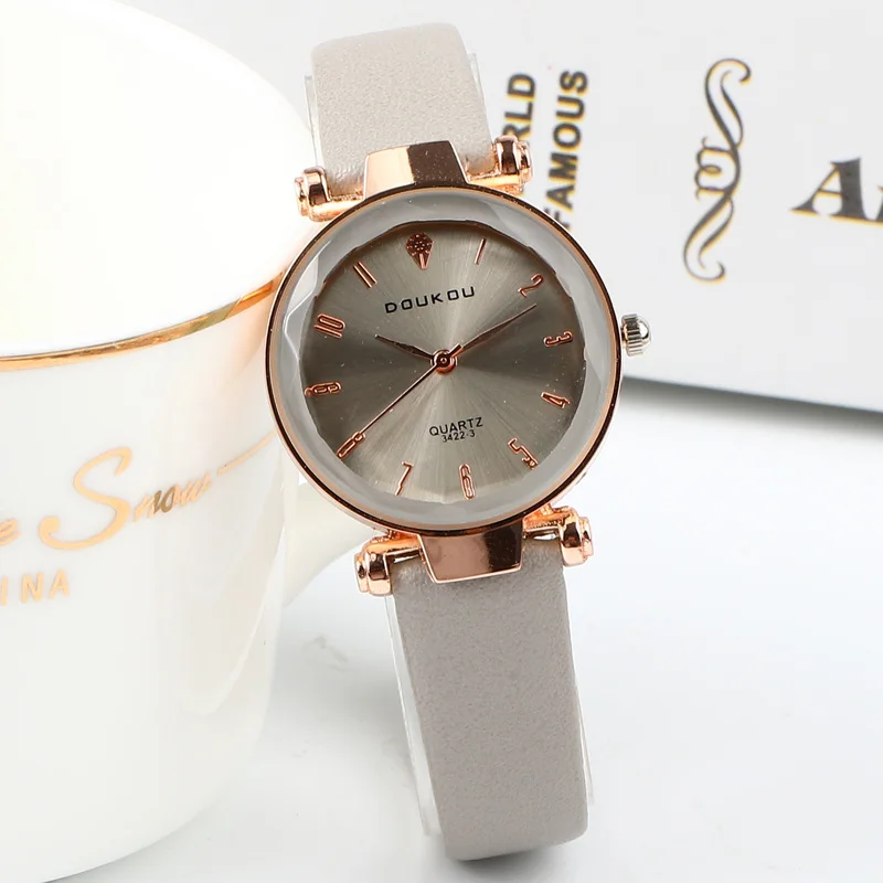 Бренд модные часы из розового золота с кожаным ремешком женские повседневные кварцевые наручные часы Reloj Mujer - Цвет: Gray