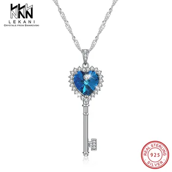 

Fashion Women Key Heart Crystal From Swarovski Pendant Necklace With 925 Silver Chain For Women Lady Shining Anniversary Jewelry