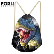 FORUDESIGNS/Детский рюкзак со шнурком, Модный 3D динозавр, крутой принт с животными, Повседневная Женская дорожная сумка для хранения, женские сумки на плечо