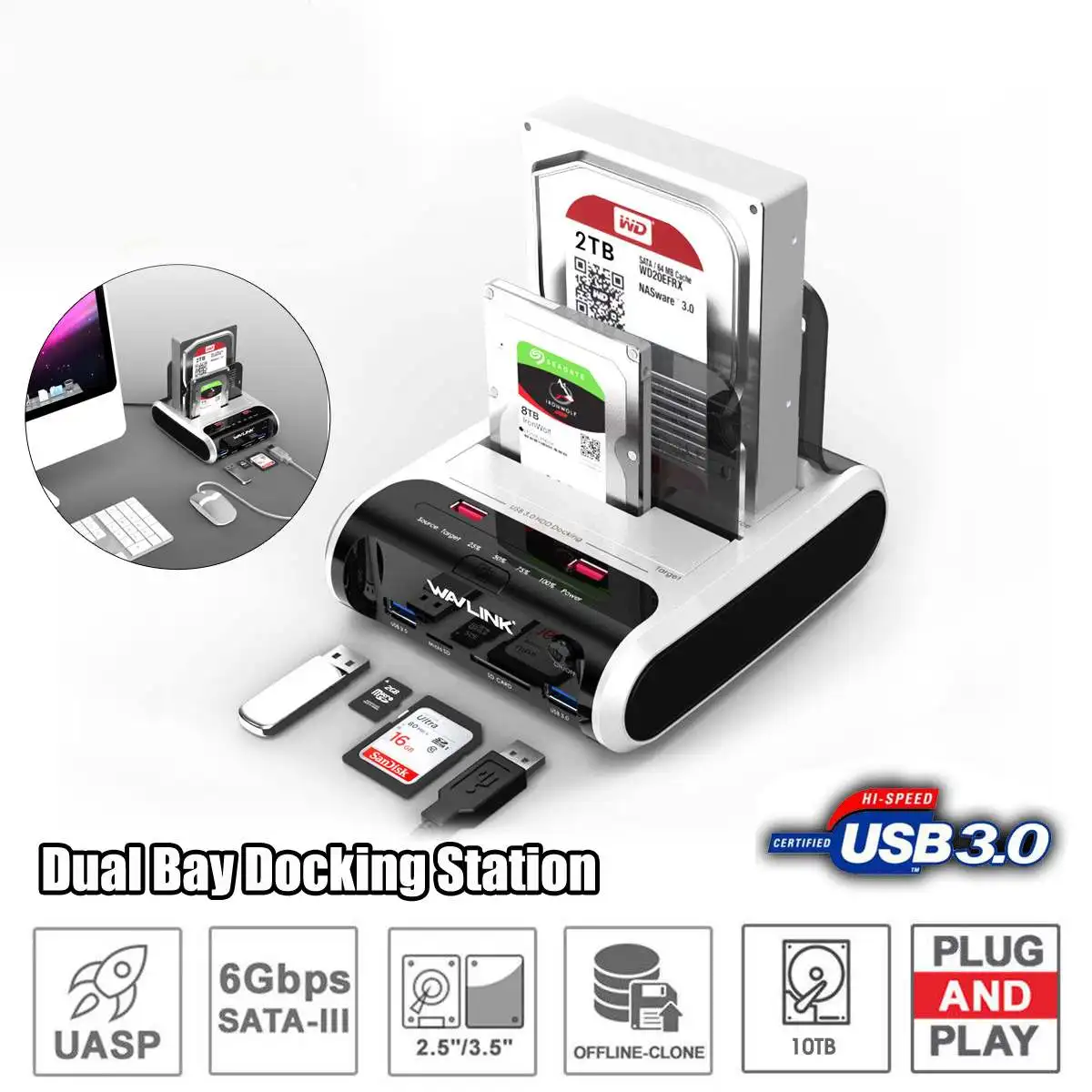 Док-станция USB 3,0 SATA HDD для 2," и 3,5" SATA HDD жесткий диск клон держатель док-станция HDD корпус