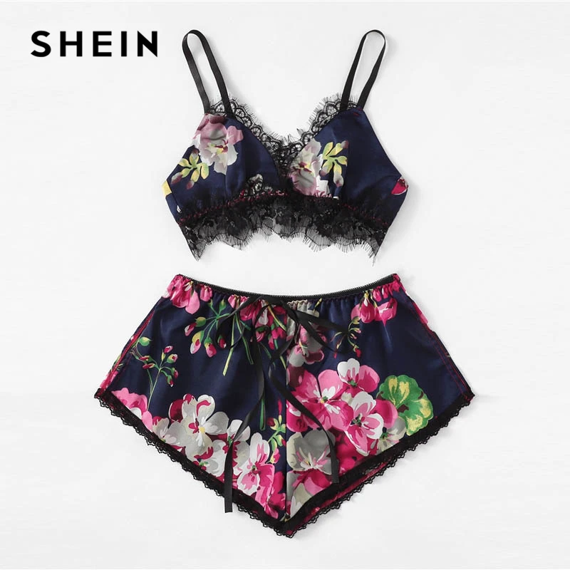 SHEIN Цветочный Комплект Белья С Кружевной Отделкой Сексуальный Женский