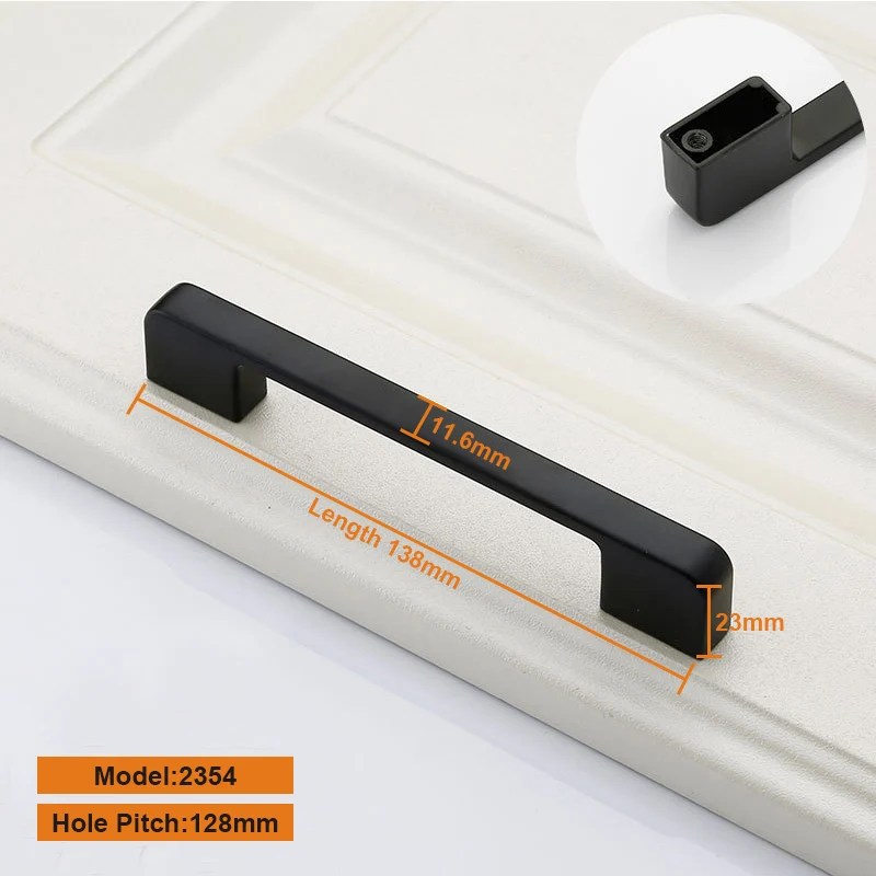 2354 Black 128mm Мебельные ручки для шкафа шкаф из цинкового сплава мебельная дверная ручка тяга 96 мм/128 мм/160 мм/192 мм/320 мм отверстие шаг дверная ручка - Цвет: 2354 Black 128mm