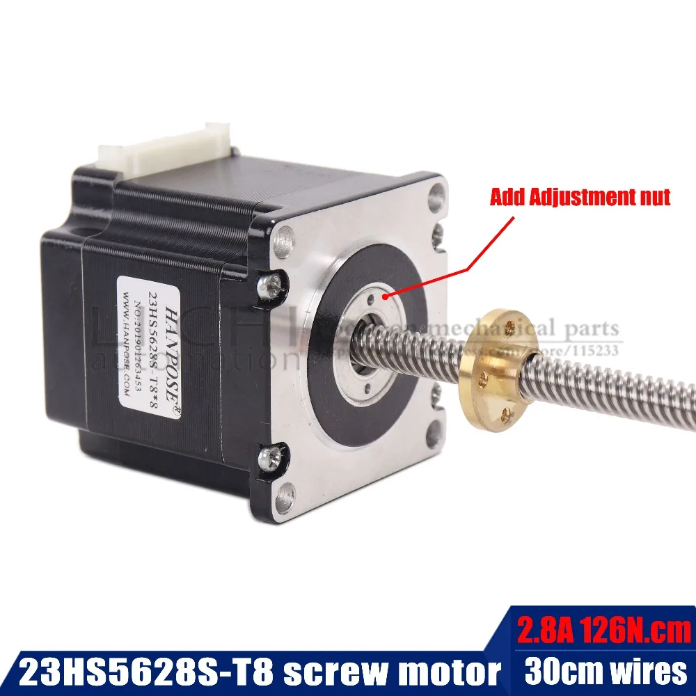 

4-lead Nema 23 Stepper Motor 23HS5628S-t8x8mm 57 motor 165 Oz-in 56mm 2.8A with t8 screw lead 2/4/8mm CNC Laser Grind Foam