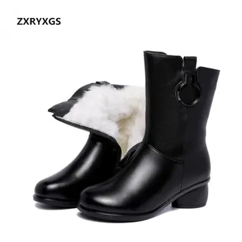 

ZXRYXGS Brand Shoes Cow Leather Women Boots 2019 New Winter Comfort Wool Women Warm Shoes Non-slip Martin Boots High Heels 5 cm