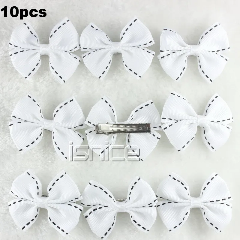 Isnice 10 шт. 2 дюйма точка/звезда печати бант заколки для волос резинки для девочек Детские аксессуары волос резинка для волос Цветы - Цвет: 14 Clip White