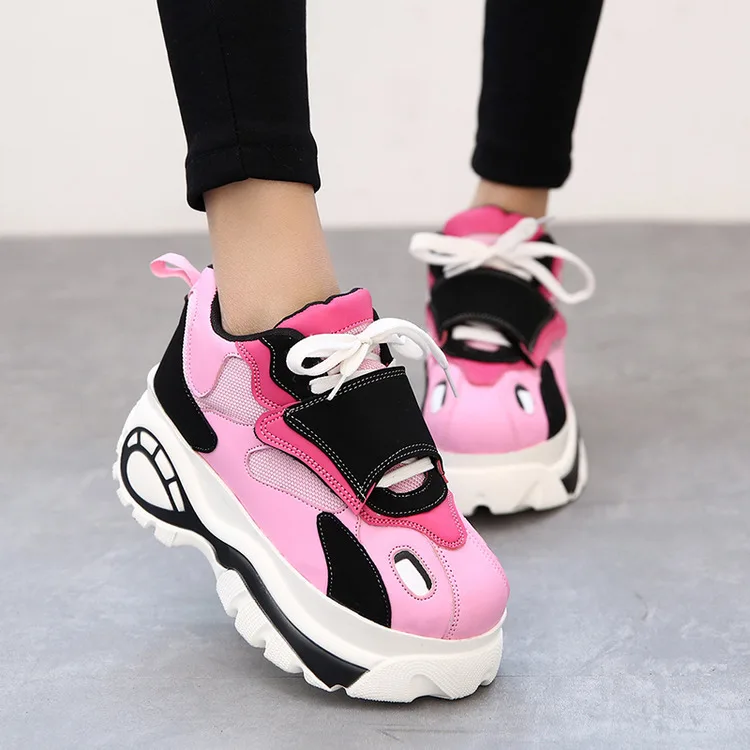 

Women's Vulcanized Shoes Breathable Platform Sneakers Women Shoes Lace Up Flats Shoes Woman Thick Bottom Increase Casual Shoes