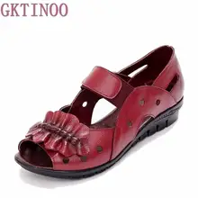 Été Femmes Chaussures En Cuir Véritable Doux Semelle Chaussures Plates Découpe Femme Plat Sandales À Bout Ouvert Occasionnels Confortable Femmes Sandales