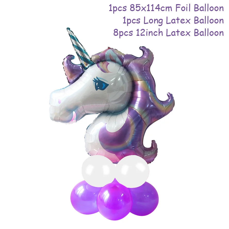 10pcs Balloon Set Вечерние принадлежности для девочек в виде единорога, розовый Радужный баннер Единорог, тарелка, воздушный шар, салфетка, обертка для кекса, детский Декор для дня рождения - Цвет: 10pcs Balloon Set