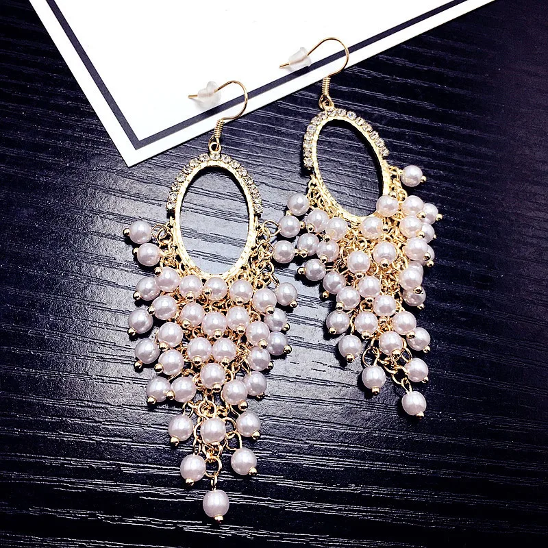 

Banquet string pearl long earrings,Fashion Jewelry, Dangle Earrings.