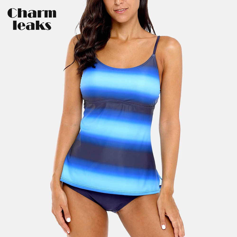 

Charmleaks Women Tankini Set Female Swimwear Patchwork Swimsuit Adjustable Stripe Back Cross Bathing Suit Bikini