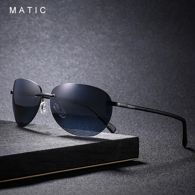 

High Quality Black Polarized Vintage Retro Rimless Aviation Sunglasses For Men Women Brand Design uv400 Eyeglasses Male Glasses