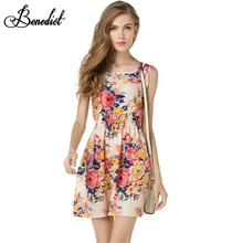 Benedict Summer Style Women Dress Casual Mini O-Neck Sleeveless Short A Line Dress Printed Party Evening Plus Size Elegant Dress