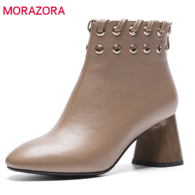 

MORAZORA 2020 new arrive spring autumn women boots genuine leather shoes simple zipper solid color ankle boots high heels shoes