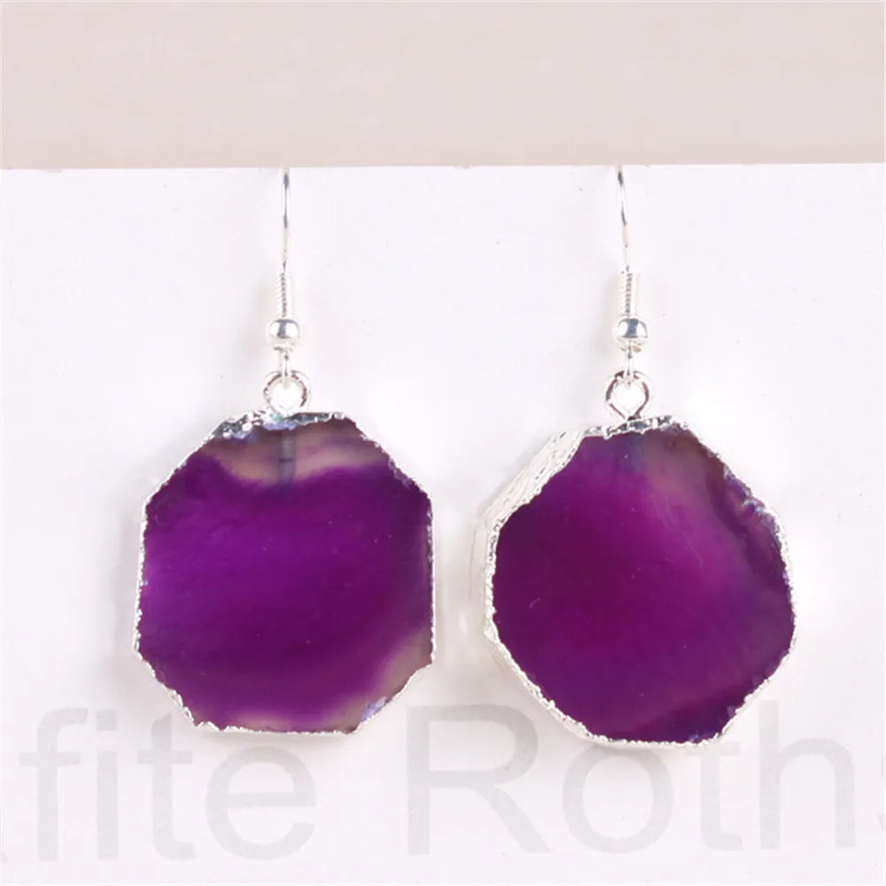 

1 Pair Agates Slice Dangle Earrings Gold Big Natural Stone Long Droping Earrings For Women