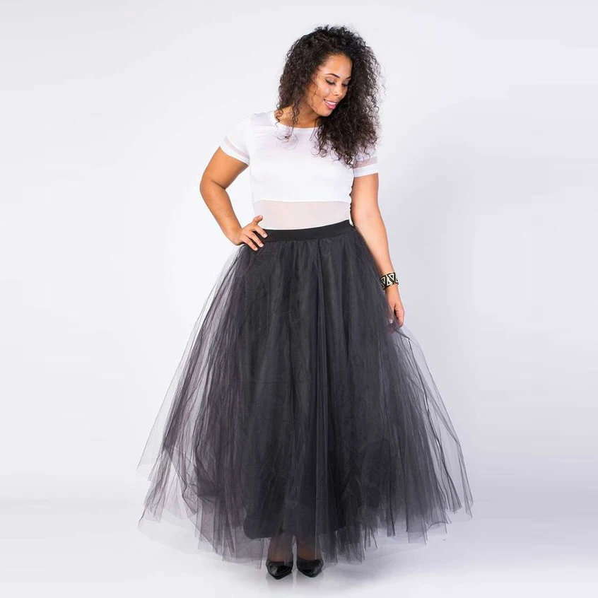 Puf Siyah Tutu Etek A Hattı Kat Uzunluk Maxi Etek Uzun Tül Etek Moda Kadın  Etekler