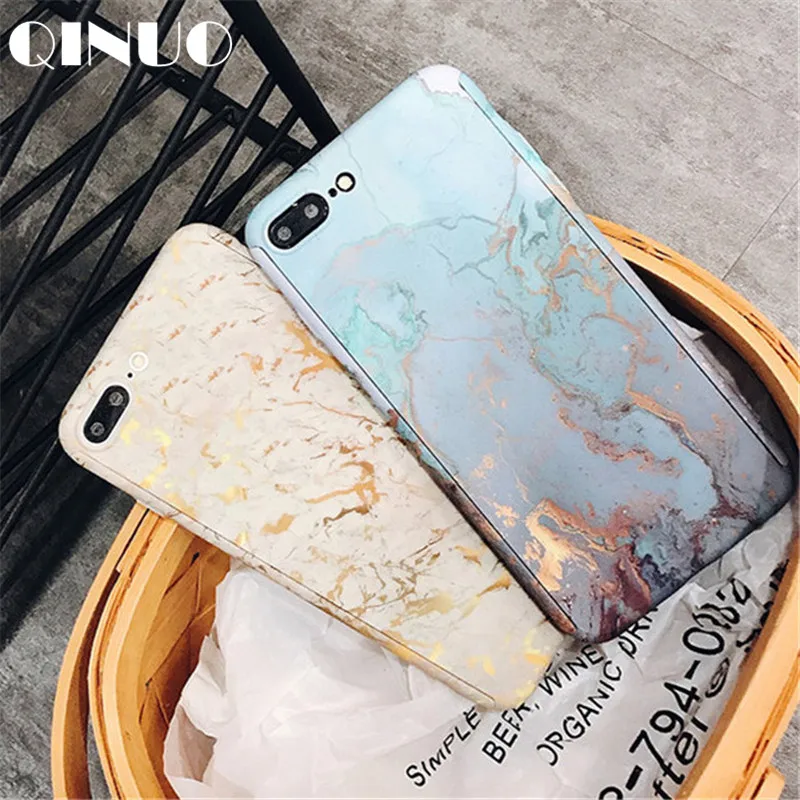 QINUO 360 градусов полный Чехол для iPhone 5 6 6s 8 7 Plus модный мраморный матовый чехол с