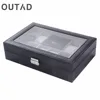 OUTAD 2 In One 8 Grids+3 Mixed Grids PU Leather Watch Case Storage Organizer Box Luxury Jewelry Ring Display Watch Boxes Black ► Photo 3/6