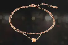 2016 New Fashion Gold Color Charms Double Layer Anklets Small Heart Shape Anklets Summer Beach Foot Jewelry Chain Foot Anklets