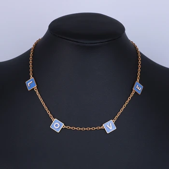 

American big-name Oumeifeng jewelry Alight gold enamel glaze square letter short collarbone chain girl necklace