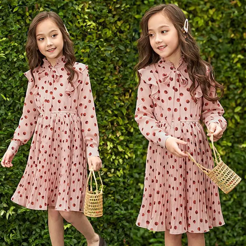 Koop 2019 Lente Mode Tiener Meisje Chiffon Geplooide Jurk Kinderen Ruches Polka Dot Jurken Voor Meisjes Baby Meisje Kleding Vestidos S08