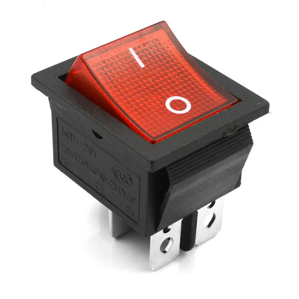 5Pcs KCD4-201 Red Lamp 4 Pin ON//OFF 2 Position DPST Rocker Switch 16A//250V