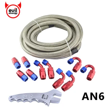 

evil energy 5M AN6 Oil Fuel Stainless Steel Racing Hose Line+AN6 0/45/90/180Dregree Oil Fuel Fittings Hose End Adapter+Spanner