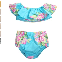 2Pcs Summer Infant Baby Girl Off Shoulder Floral Ruffle Tops Romper+ Shorts Sunsuit Outfits Set