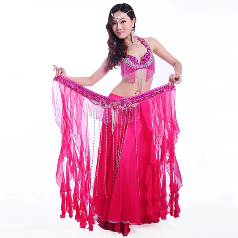 2018 New Belly Dance Costume Set 3 Pcs (bra+skirt+belt) Suit Belly