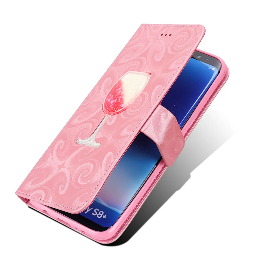 Hourglass Love Heart Quicksand Leather Wallet Case For Samsung Galaxy S8 S9 Plus S5 Mini S7 Edge Magnetic Flip 2 Card Slots Bag (53)