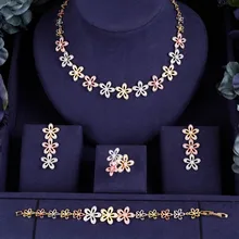 Janeklly модное свадебное ожерелье серьги для женщин аксессуары цветок кубический цирконий для невесты Ювелирные наборы pendientes mujer moda