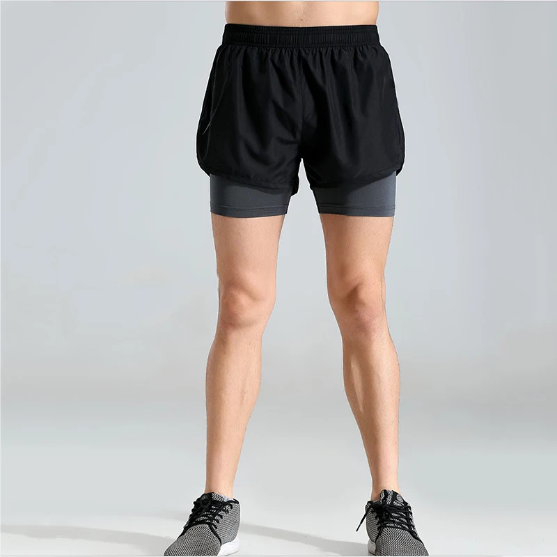 

2 In 1 Mens Shorts Elastic Waist Base Layer Tights Workout Shorts Sports Pants Training Quick-drying Men's Shorts With Pocket