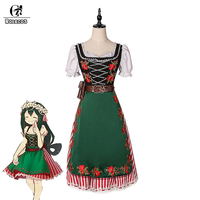 ROLECOS Anime My Hero Academia Cosplay Costume Asui Tsuyu Costume Sweet Lolita Princess Dress for Women Cosplay Costume Dress