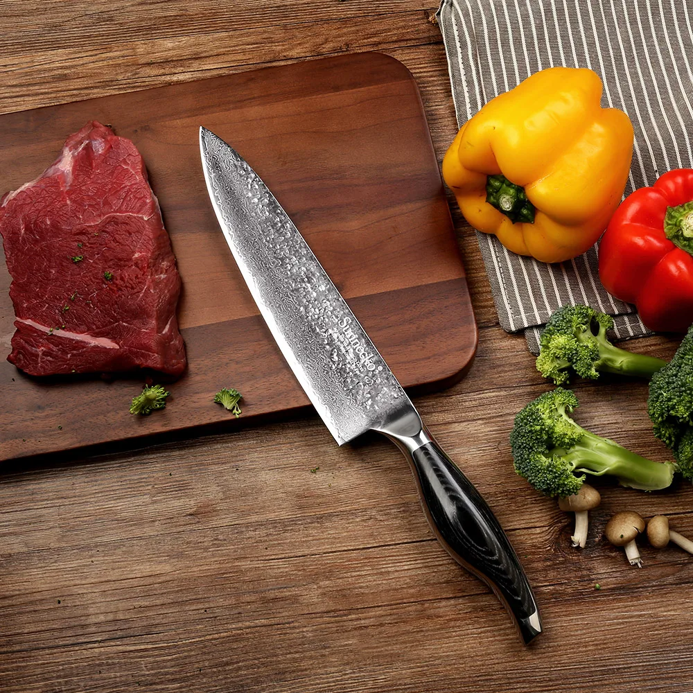 

SUNNECKO Professional 8" inch kitchen knives Damascus Japanese Steel Blade Cooking Tool Sharp Chef Knife with Pakka Wood Handle