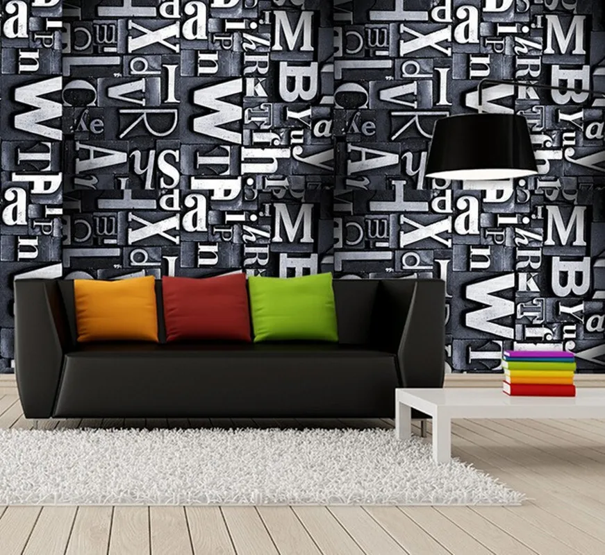 Custom 3D large mural,retro metal texture stereo alphabet ...