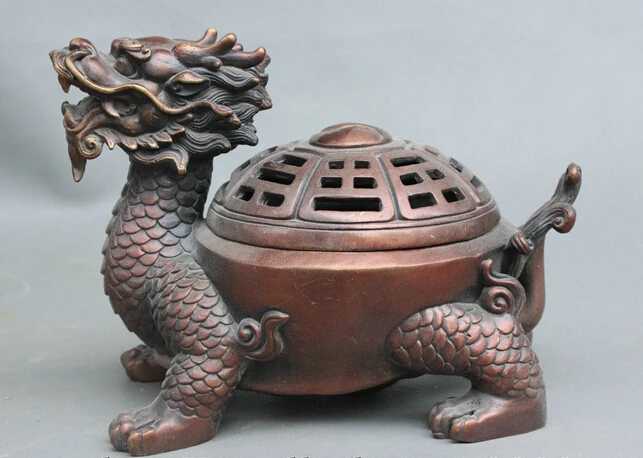 

wholesale factory Folk China Red Bronze Dragon Turtle Statue 8 trigram Box Incense Burner Censer