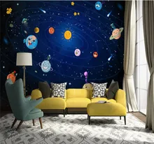 Custom wallpaper Nordic hand-painted space planet children's room sofa TV background wall decoration waterproof material Custom wallpaper Nordic hand-painted space planet children's room sofa TV background wall decoration waterproof material