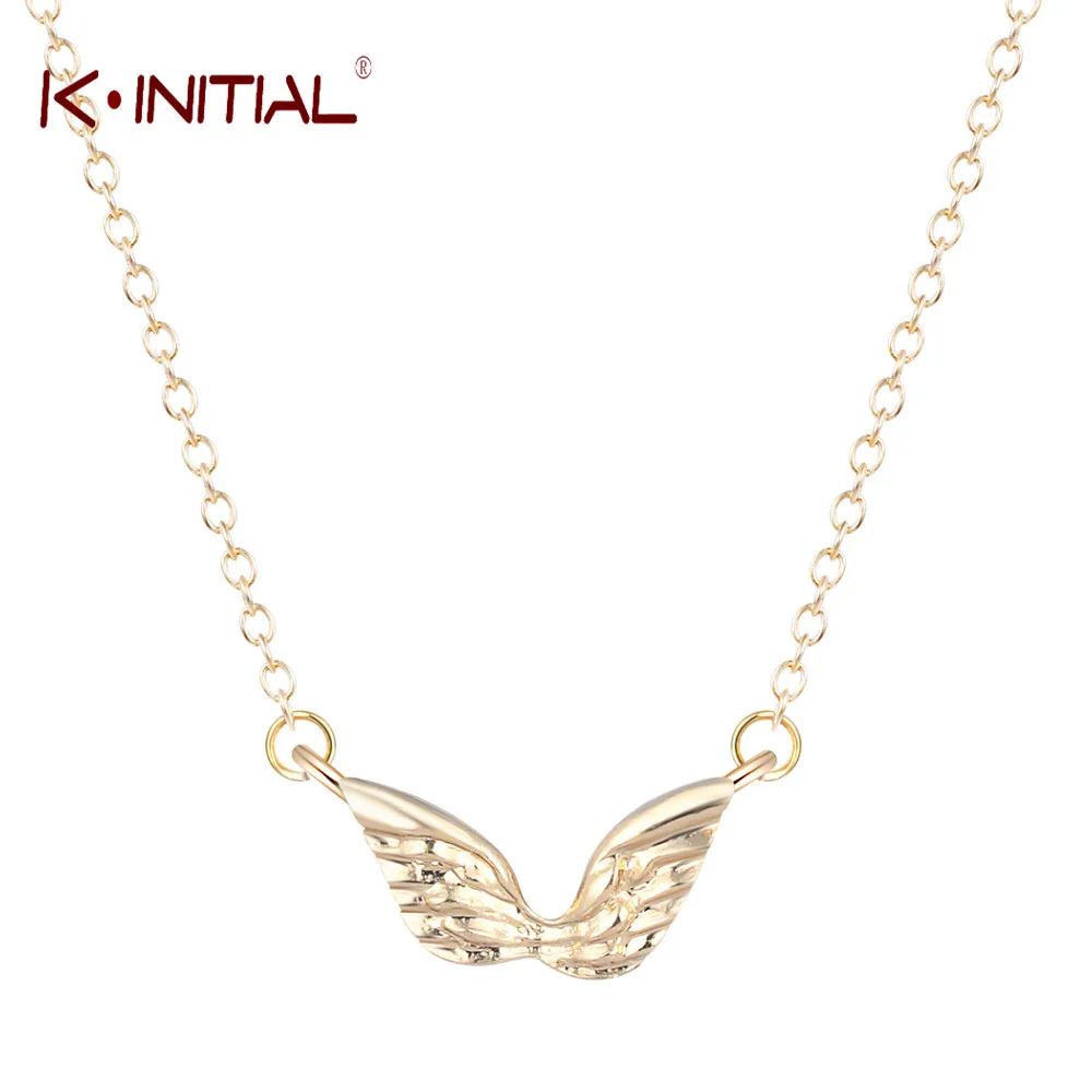 Kinitial 1Pcs Gold Silver Plated Angel Wings Heart Pendant Necklace for