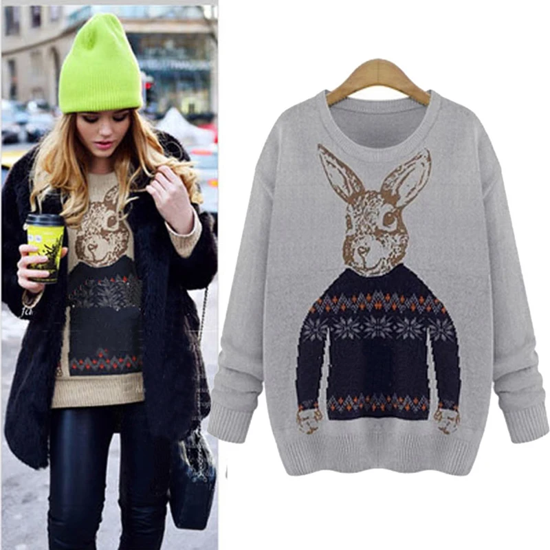 5xl Plus Size Women Pullover Sweater 2016 Autumn Fashion Korean Animal Print Knitted sweaters Long Sleeve O-Neck women | Женская одежда