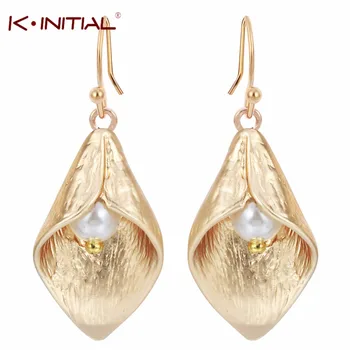 New A Pair Wholesale Women Brand Calla Lily Earrings Wedding Dangle Rhinestone Long Ethnic Earrings Fashion for women gift