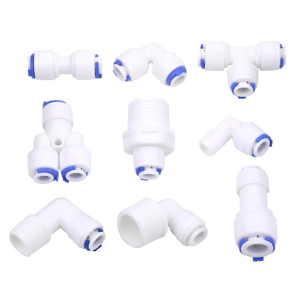 

Wholesale 5Pcs/Lot 1/4" Push Fit Couplings Reducer Elbow Tee Wye Y-shape Pipe Fittings BSP for Water Aquarium