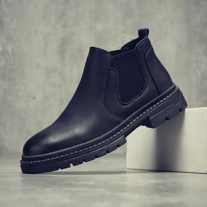 

casual men's boots leather new autumn winter British retro steel toe boots mens chelsea boots Business Men Shoes cowboy boots