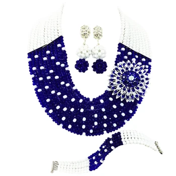 

Lovely White Royal Blue African Wedding Beads Nigerian Jewelry Set 10C-SZ57