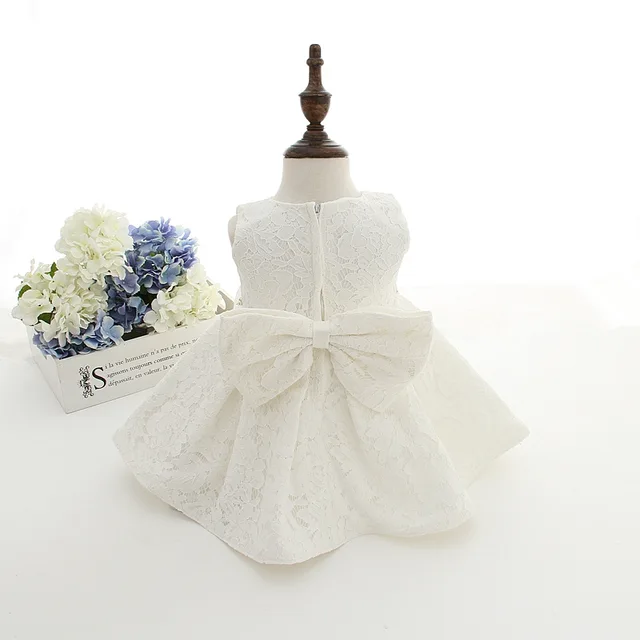 Beautiful White Baby Girl Dresses with Cap Super Back Bow 4