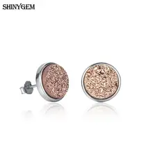 ShinyGem 10 мм круглые серьги Druzy золотой цвет/925 пробы серебряные серьги-гвоздики кристалл натуральный камень свадебные серьги для женщин