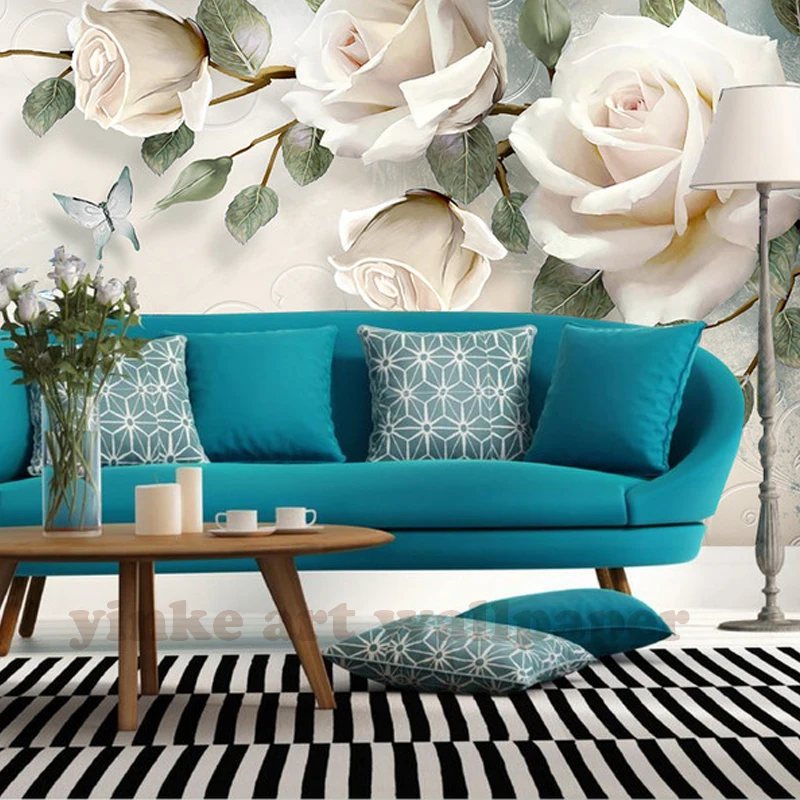 Пользовательские фото обои Живопись 3D белые розы цветы настенные фрески Гостиная ТВ диван фон обои современный домашний декор комнаты