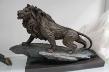 Copper Brass CHINESE crafts Asian 14″Western Art Decor Bronze Sculpture Foo Dog Lion King Marble Base Statue Figure