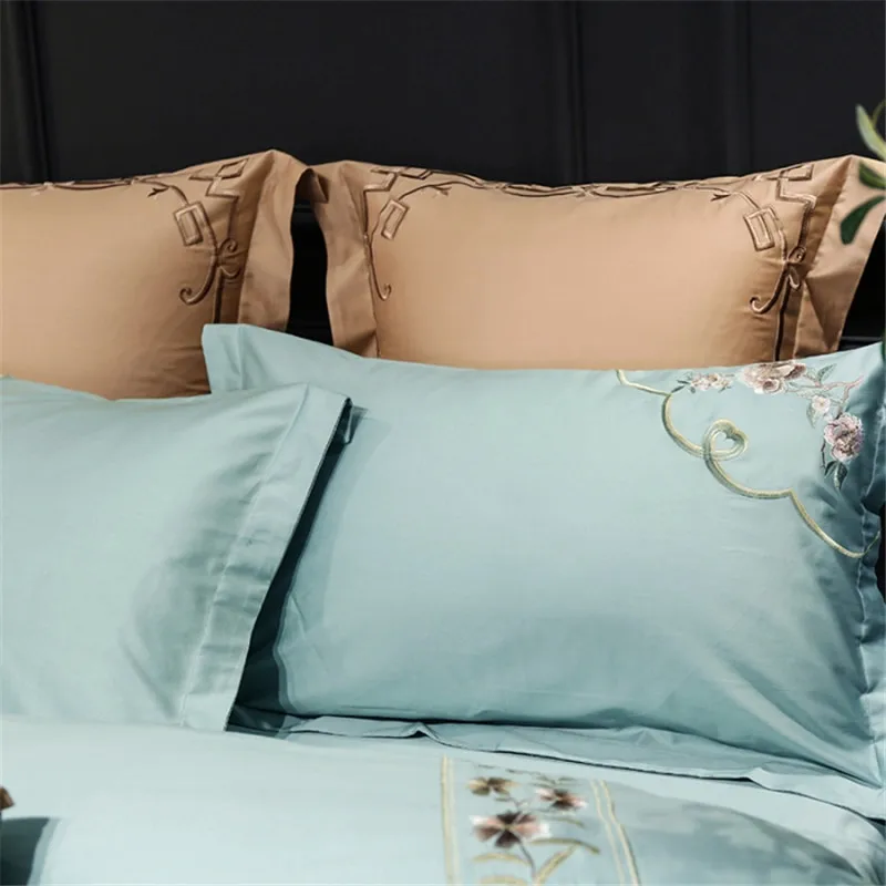 Waliicorners 60S Egypt Cotton Luxury 4/7pcs Bedding set Queen/King Size Embroidery style Bed set Duvet cover Bed linen Pillowcases 20 4c
